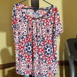 Liz Claiborne Red and Blue Floral Blouse New without tags